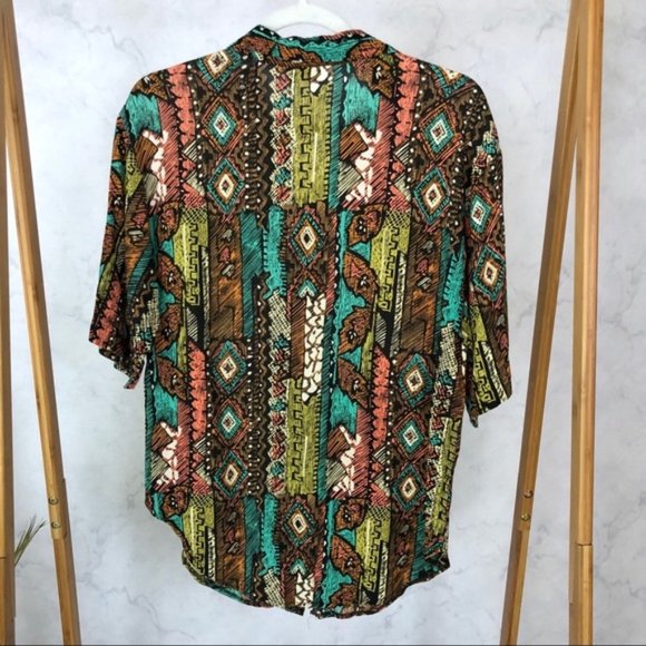 Vintage 90s Geometric Print Short Sleeve Button Up - Picture 6 of 7